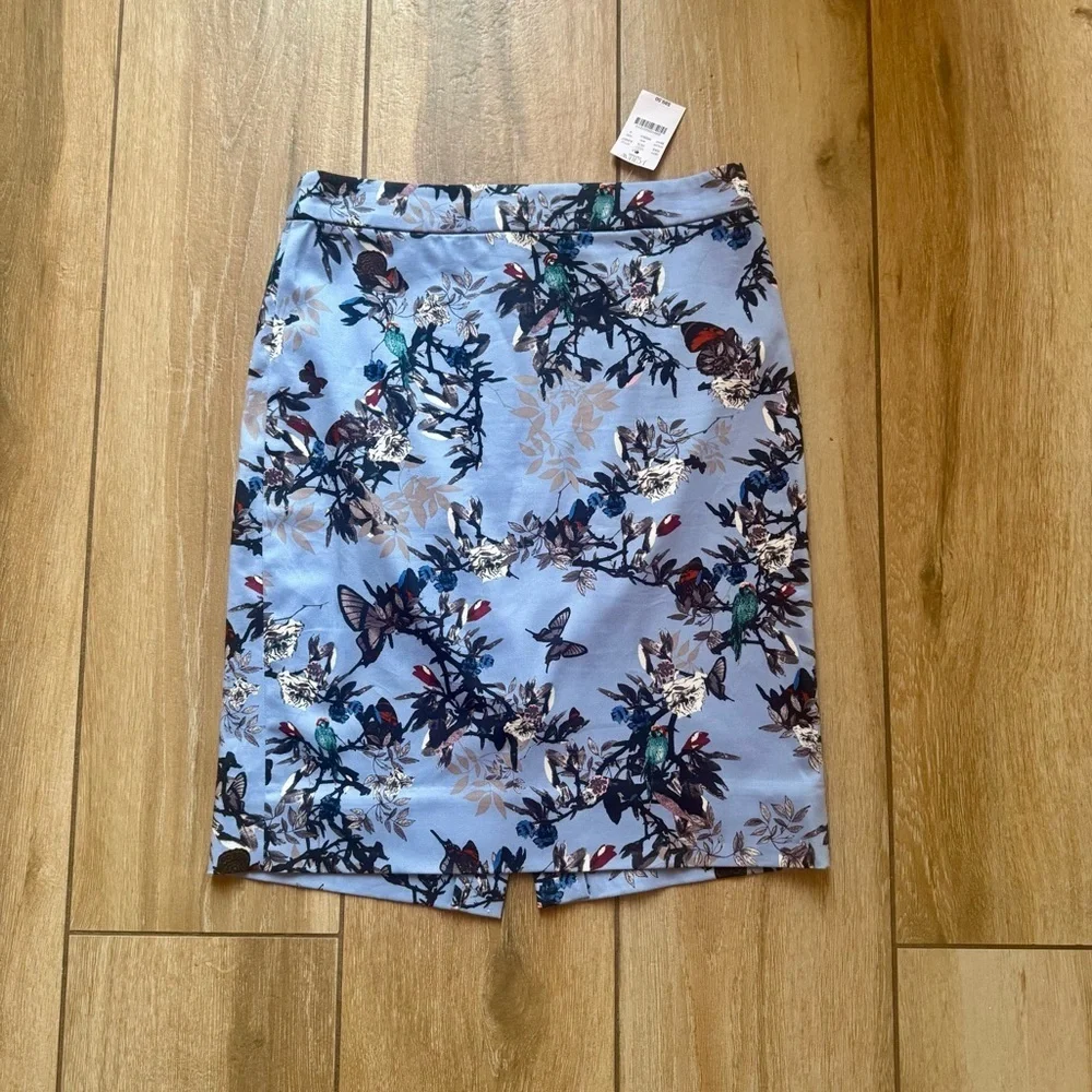J. Crew Blue Floral Bird Butterfly Pencil Skirt